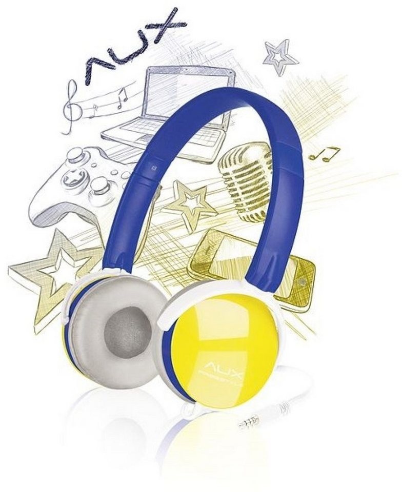Speedlink AUX On-Ear Headset 3,5mm Kopfhörer + Mikrofon Blau Headset (Integrierte Kabelfernbedienung für Lautstärkeregelung, Stereo, On-Ear, Kabel-Fernbedienung, Lautstärkenreglung, PC Konsole Smartphone) blau|gelb