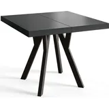 Quadratischer Esszimmertisch RICO, ausziehbarer Tisch, Größe: 110-210X110X77 cm, Wohnzimmertisch Farbe: Schwarz, mit Holzbeinen in Farbe Schwarz - Schwarz