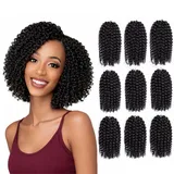 Marley Bob Kinky Curly - Haarverlängerungen zum Flechten mit Crochet im Echthaar-Look Kanekalon - 360 g 180 Strähnen auf 9 Stück + 3 Zubehör inklusive (1B, 8" 20cm)