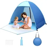 Strandmuschel Pop Up UV-Schutz UPF 50+ Blau, 2-3 Personen, Wurfzelt mit Reißv...