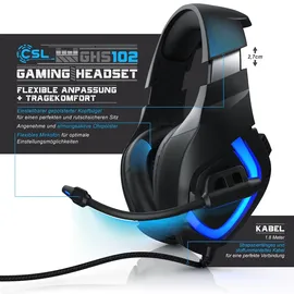 CSL USB Gaming Headset "GHS-103" mit Mikrofon Kopfhörer für PC (Win XP/7/8/8.1/10), PS4/4 Pro