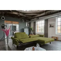 KAWOLA Sofa MALTA Ecksofa Stoff moosgrün mit motorischer Relaxfunktion und Kopfstütze Recamiere rechts - Grün