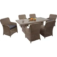 Mendler Poly-Rattan Garnitur HWC-E98, Sitzgruppe Balkon-/Garten-/Lounge-Set, Spun Poly halbrundes Rattan MVG beige Kissen grau - Beige