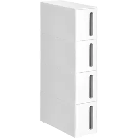 Songmics Nischenregal mit Rollen, Rollwagen mit 4 Schubladen, 17,3 cm breit, Badregal schmal, Rollregal, Küchenregal, PP-Kunststoff, platzsparend, 45,2 x x 84 cm, weiß-grau KFR008G01 Aufbewahrungsschrank für Badezimmer
