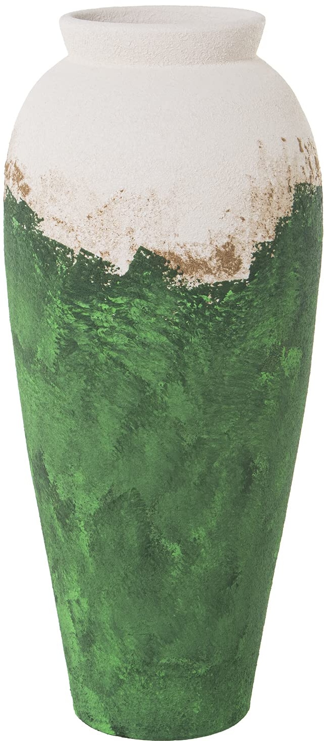 Bodenvase aus Keramik in Grün, Gold und Weiß, 60 x 25 x 25 cm