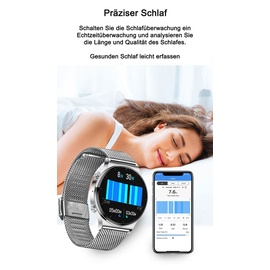 TPFNet Smart Watch / Fitness Tracker IP68 für Damen & Herren - Milanaise Armband - Android & IOS - Silber