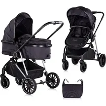 Chipolino Kinderwagen Aura 2 in 1 umbaubar Wickeltasche Sitz umkehrbar bis 22 kg schwarz gemustert