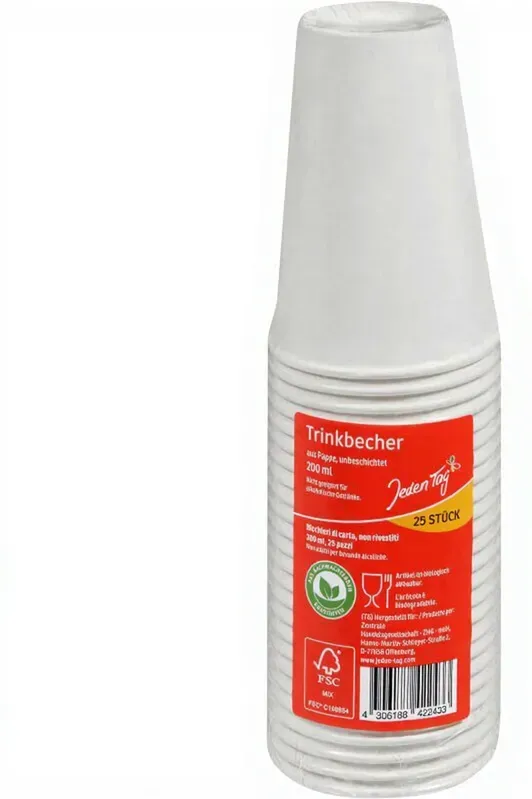 Jeden Tag Pappbecher Weiß 0,2L