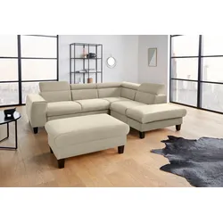 Polstergarnitur COTTA "Morven L-Form", beige, B:249cm, Sitzmöbel-Sets, Set bestehend aus: Ecksofa mit Kopfteilverstellung & Hocker