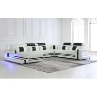 Xlmoebel Wohnlandschaft Leder Ecksofa U-Form mit hochwertiger Polsterung in modernem Design, Hergestellt in Europa weiß
