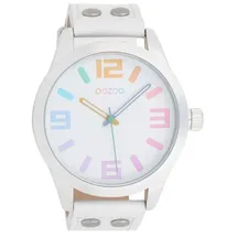 Oozoo Armbanduhr Basic Line mit Lederband 47 MM Bunt/Weiß C1085
