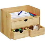 Relaxdays Schreibtisch Organizer, Bambus Briefablage, Schubladen für Büro Utensilien, Ordnungssystem Schreibtisch, Natur