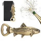 LULLEA Forelle Bier Flaschenöffner Fisch, Bier Geschenke für Angler, Geschenkidee Angel Zubehör, Fisch Deko Geschenke für Angler Männer, Vatertagsgeschenk Weihnachtsgeschenke für Angler Männer,Bronze