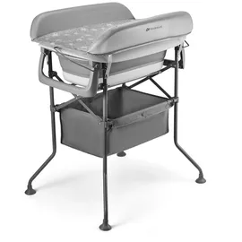 Kinderkraft BUBBLY Babywanne Badewanne mit Gestell, Faltbare Babybadewanne, Wickeltisch Regal im Set, Schnelle und einfache Montage, Grau