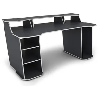 byLIVING Schreibtisch Matrix/Gaming-Tisch in Anthrazit mit Kanten in Weiß/Mit viel Stauraum und großer Tischplatte/Computer-Tisch/PC/Arbeits-Tisch/B 180, H 76, T 85 cm