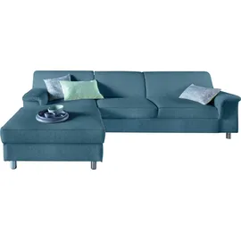 DOMO collection Ecksofa DOMO COLLECTION "Jamie, modern und elegant, Fußhöhe 9cm, L-Form", blau (petrol), B:251cm H:72cm T:80cm, Sofas, Ecksofa, wahlweise mit Bettfunktion