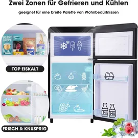 Merax BCD-100C Retro-Kühl-Gefrierkombination (72 l, 910 mm hoch, Schwarz)
