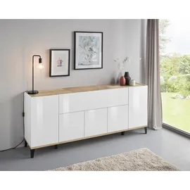 INOSIGN Sideboard INOSIGN "Sunrise", weiß (weißhg, ahorn pereira), B:200cm H:82cm T:40cm, FSC-zertifizierter Holzwerkstoff, Sideboards, Sideboard, Kommode mit 5 Türen und 1 Klapptür, Breite 200 cm