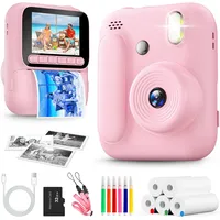 Naxup Sofortbildkamera für Kinder,1080P Kinderkamera mit 5 Rollen Druckpapier,32GB-Karte und Farbstiften,Tragbare Digitalkamera für Jungen und Mädchen,Geschenke für Kinder im Alter 3–14 Jahren (Rosa)