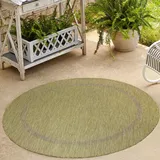 HomebyHome In & Outdoor Teppich Wetterfest Sisal Optik Grün 200 cm Rund - Balkon Teppich Wasserfest, Waschbar, Flachgewebe - Ideal für Küche, Camping, Garten und Terrasse