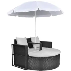 vidaXL Gartenbett mit Sonnenschirm Braun Poly Rattan