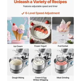 Vevor Eismaschine Eiscrememaschine 1,7 L Standmixer 6-Gang mit LED-Digitalanzeige & Timer & Rührpaddel & Knethaken & Spritzschutz, für DIY Gefrorener Joghurt, Frucht-Gelato Sorbet Grau 1400 W