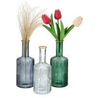 Relaxdays Vasen aus Glas, im 3er Set, Blumenvasen in Flaschenform, H x D: 20,5 x 8 cm, Dekovasen gerillt, mehrfarbig