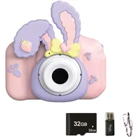 SYFUNLV Display Digitalkamera Kinder, ABS Kinderkamera,Kinderkamera Sofortbildkamera, 2,0-Zoll-Bildschirm Anti-Blaulicht,mit Silikongehäuse,Vorder- und Rückseite 48 Megapixel (Rosa)