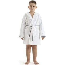 Bruno Banani Kinderbademantel BRUNO BANANI "Danny, Ideal für Zuhause, Schwimmbad oder im Urlaub" Gr. 104, weiß, L:61cm, Walkfrottee, Hausmäntel, mit Logostreifen, aus 100% Baumwolle