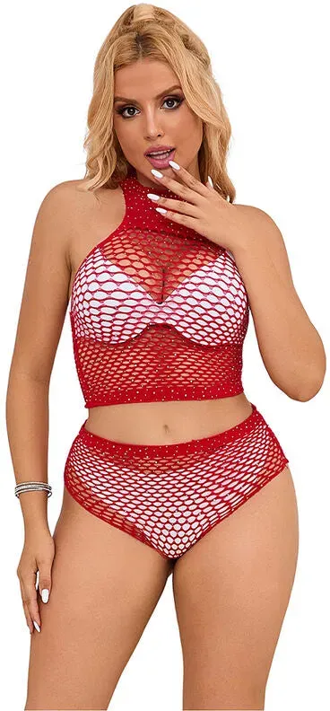SUBBLIME  952402 Netz-Set mit rosa Diamanten One Size