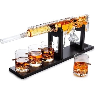 AR15 Gun Pistole Whisky-Dekanter-Set mit Whisky-Kühlern – Limited Edition Eleganter Gewehr-Whisky-Dekanter mit 6 Whisky-Kühlern aus Edelstahl und 4 Bullet-Whisky-Gläsern