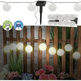 Cepewa LED Solar Lampion Girlande mit 10 Lampions Ø7cm 185cm weiß) 10 LEDs warmweiß Polyester Kunststoff Lichterkette Kugeln Ballons