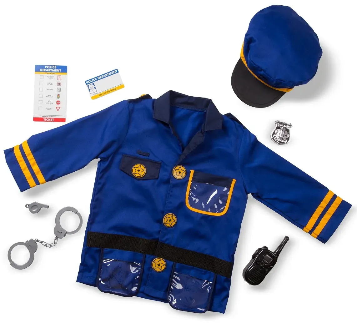 Melissa & Doug Polizist Kinderkostüm 3–6 Jahre - dunkelblau/gold, Polyester - inkl. Walkie-Talkie, Handschellen, Trillerpfeife