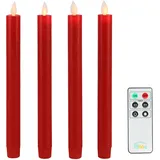 Fanna 4er Rot LED Stabkerzen Tafelkerzen flackernde Flamme mit Timerfunktion, Fernbedienung und Batterien enthalten