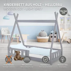 ML-Design Kinderbett Tipi 70 x 140 cm Kiefer grau
