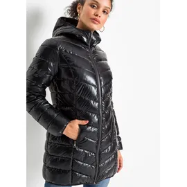 bonprix Steppjacke in Metallic-Optik, schwarz Gr.38, Kurzer Steppmantel mit Kapuze,
