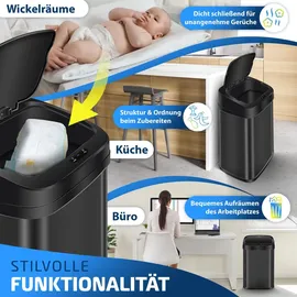 Kesser KESSER® Sensor Mülleimer Küche Automatik mit Bewegungssensor Abfalleimer | Soft-Close-Deckel Müllbehälter mit Touch-Bedienfeld & Sensor LCD-Display Edelstahl inkl. Müllsackhalter