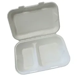 250 Menüboxen 2-geteilt 23 x 15 cm aus Zuckerrohr in weiß | umweltfreundlich