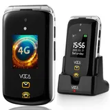 VOCA Großtasten-Klapphandy für Senioren | Dual-Screen | 4G LTE | Lauter Klang | SOS-Taste | Hörgerätekompatibilität | Ladestation | Vorhersagetext | V543 (Schwarz)