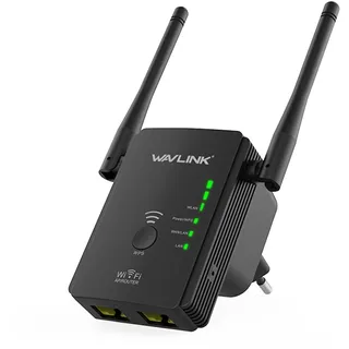 WAVLINK WLAN Verstärker, 300 Mbit/s WLAN Verstaerker kompatibel mit Allen WLAN Geräte, WLAN Repeater/Router/Wireless Access Point Modus, WPS, Plug & Play, 2 Ethernet Ports, EU Plug