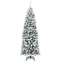 Costway Bleistift Weihnachtsbaum mit Schnee Grün 180 cm