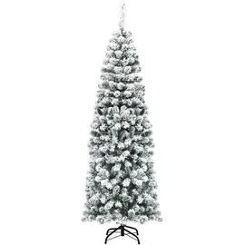 Costway Bleistift Weihnachtsbaum mit Schnee Grün 180 cm