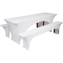 TexDeko Stretch Hussen für Bierzeltgarnitur gepolstert 220 x 70cm, Blickdicht Biertischhusse 5TLG Set Weiß)