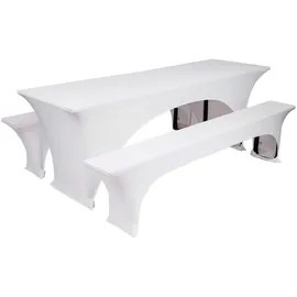 TexDeko Stretch Hussen für Bierzeltgarnitur gepolstert 220 x 70cm, Blickdicht Biertischhusse 5TLG Set Weiß)