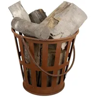 Feuerkorb Kaminholzkorb Feuertonne Rostoptik 38x39 cm Tragehänkel