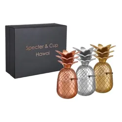 Hawai - 3er Set Ananas - Cocktail Becher 300ml mit Strohhalm