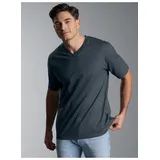 TRIGEMA T-Shirt "TRIGEMA V-Shirt DELUXE Baumwolle", Herren, Gr. S, grau (anthrazit), Single Jersey, 100% Baumwolle, Basic, lang, V-Ausschnitt, Shirts T-Shirt
