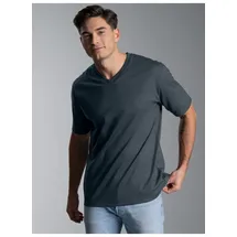 TRIGEMA T-Shirt "TRIGEMA V-Shirt DELUXE Baumwolle", Herren, Gr. S, grau (anthrazit), Single Jersey, 100% Baumwolle, Basic, lang, V-Ausschnitt, Shirts T-Shirt