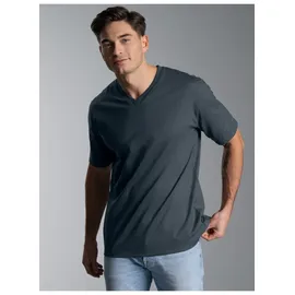 TRIGEMA T-Shirt "TRIGEMA V-Shirt DELUXE Baumwolle", Herren, Gr. S, grau (anthrazit), Single Jersey, 100% Baumwolle, Basic, lang, V-Ausschnitt, Shirts T-Shirt