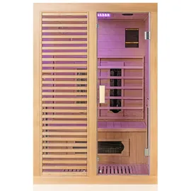 Dewello HAMLIN 130cm x 105cm für 1-2 Personen aus Hemlock Holz mit 5 Keramikstrahlern, Karbon Bodenstrahler, Farblicht
